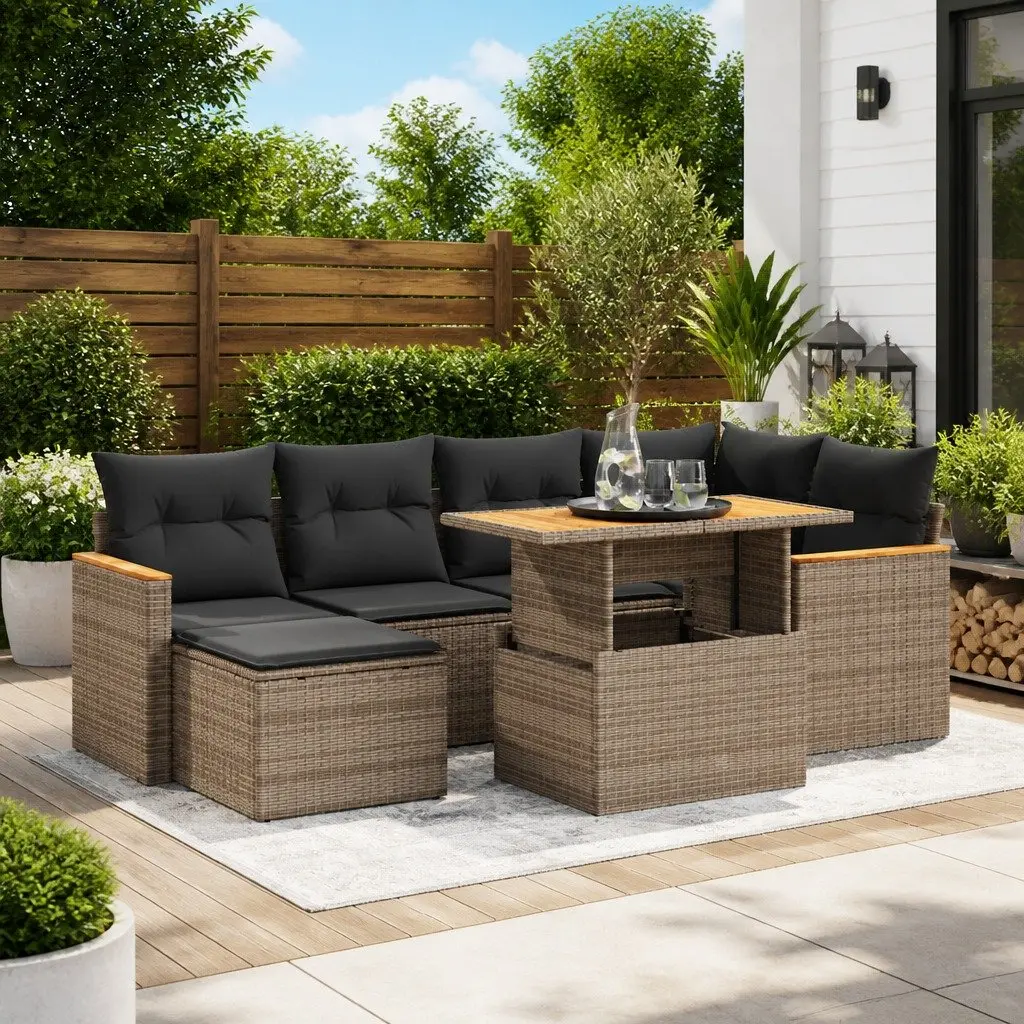 Garden Sofa Set 7 Piece Outdoor Furniture Grey Poly Rattan with Cushions