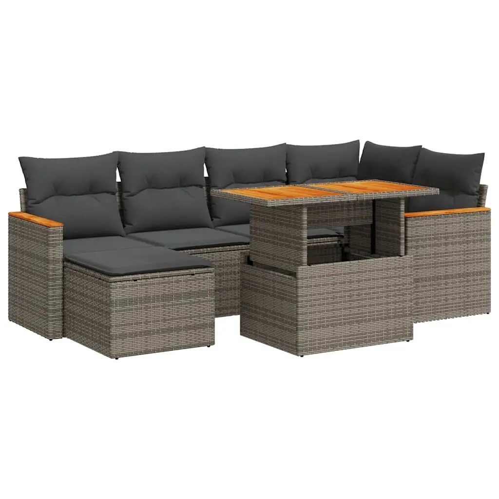 Garden Sofa Set 7 Piece Outdoor Furniture Grey Poly Rattan with Cushions