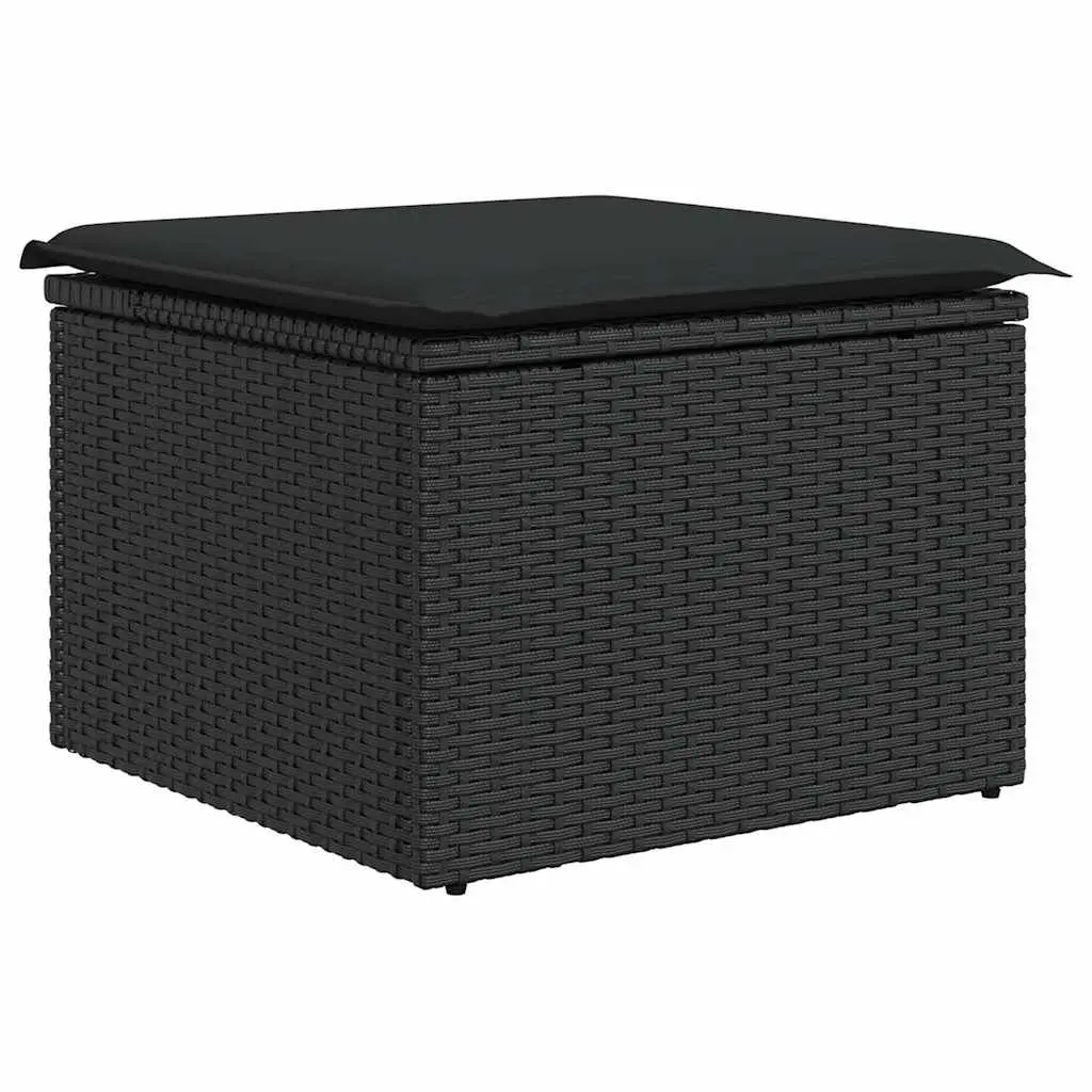 9 Piece Outdoor Garden Sofa Set Black Poly Rattan Patio Furniture with Storage