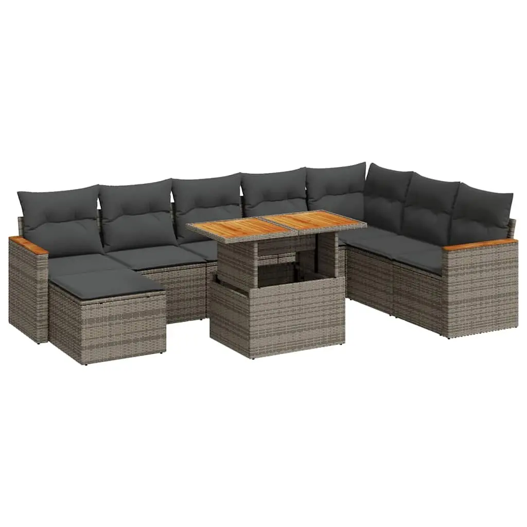 Garden Sofa Set 9 Piece Outdoor Furniture Grey Poly Rattan with Cushions