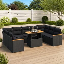 Reliable 10-Piece Black Rattan Sofa Set for Outdoor Use