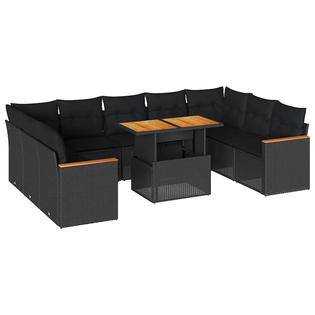 10-Piece Black Rattan Sofa Set for Outdoor Use