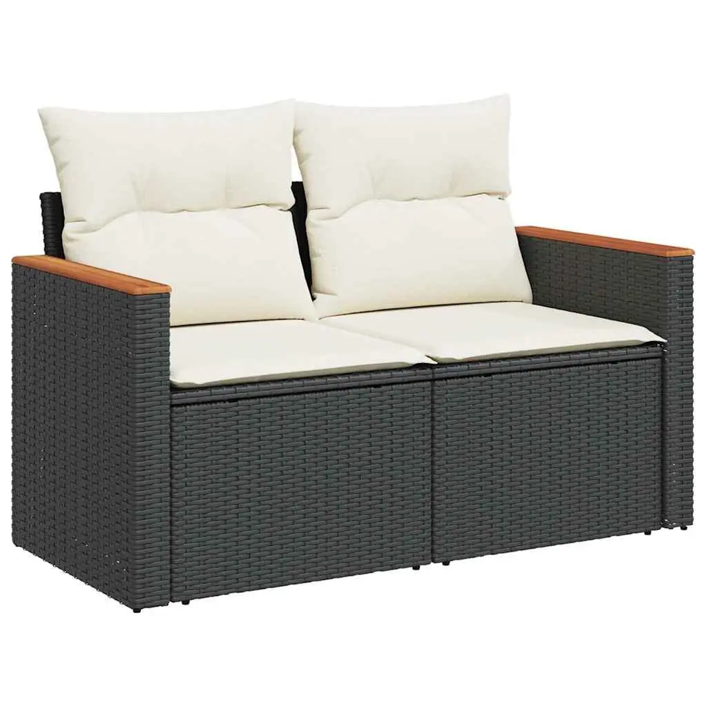 Garden Sofa Set 10 Piece Outdoor Furniture Black Poly Rattan with Cushions