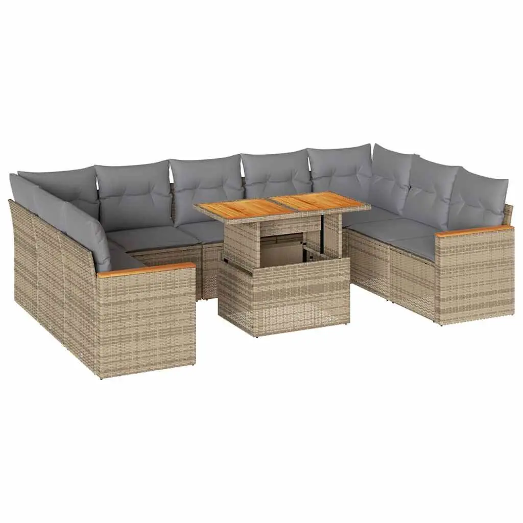 Garden Sofa Set Modular Outdoor Furniture 10 Piece Beige Rattan