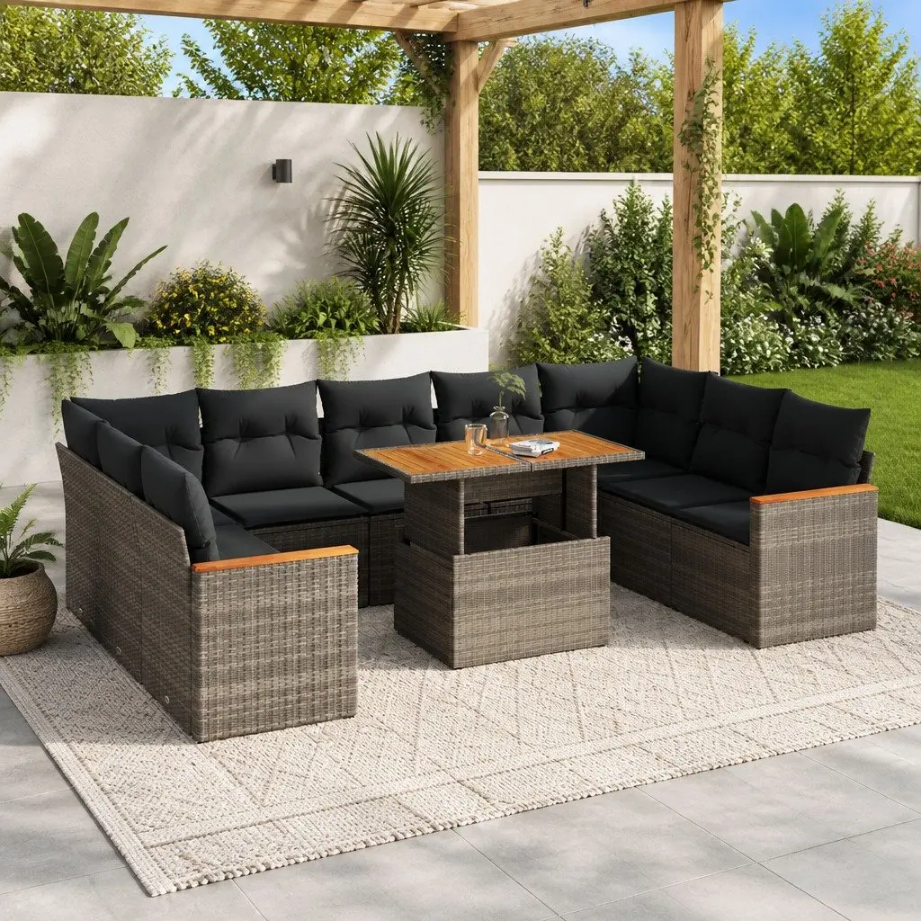 Garden Sofa Set 10 Piece Outdoor Furniture Patio Lounge Grey Modular Sectional