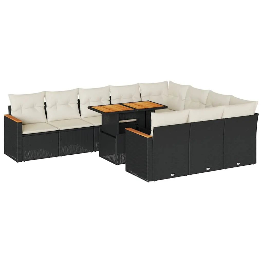 Garden Sofa Set 11 Piece Outdoor Furniture Patio Sectional Black Poly Rattan