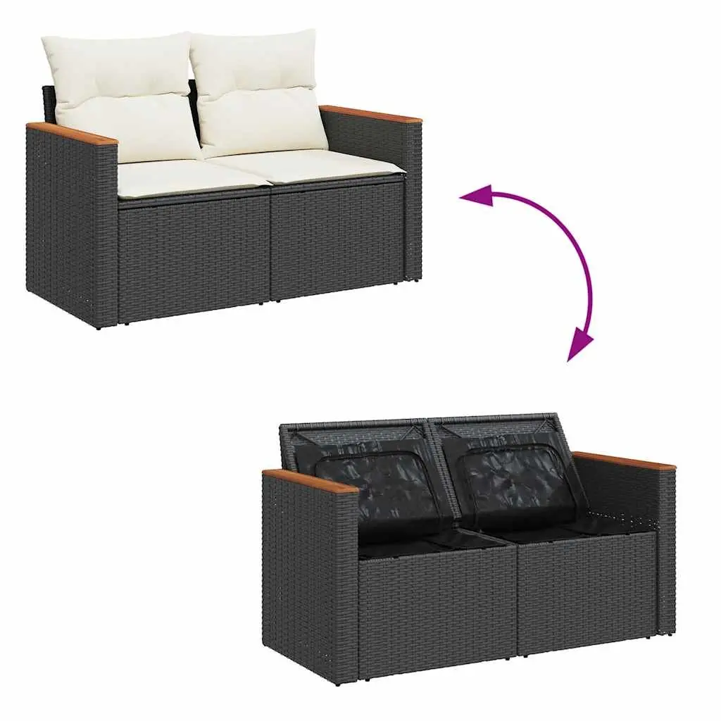 Garden Sofa Set 11 Piece Outdoor Furniture Patio Sectional Black Poly Rattan