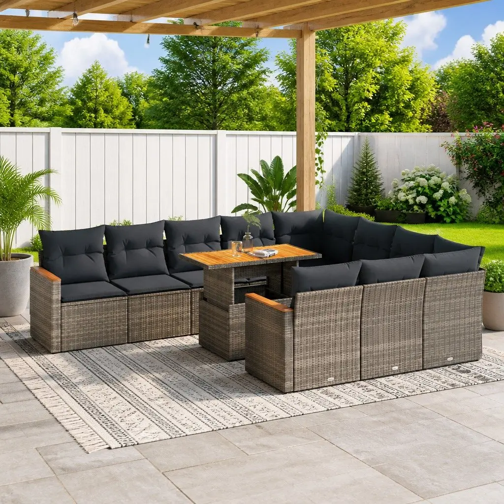 11 Piece Garden Sofa Set Outdoor Furniture Grey Poly Rattan Modular