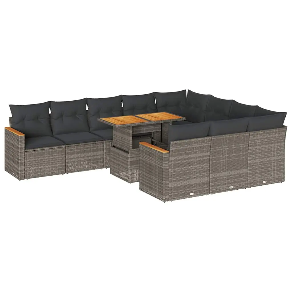 11 Piece Garden Sofa Set Outdoor Furniture Grey Poly Rattan Modular