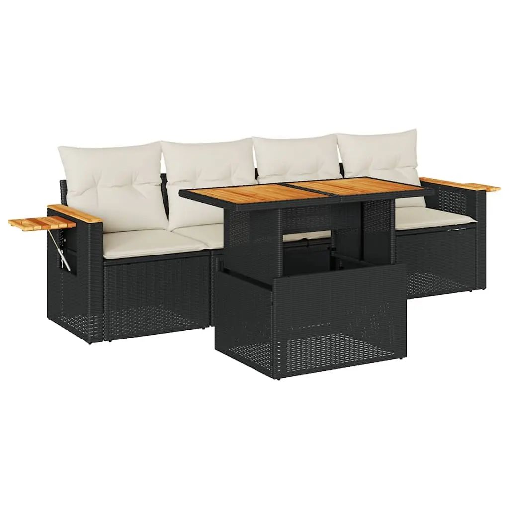 Garden Sofa Set 5 Piece Outdoor Furniture Cushions Black Poly Rattan