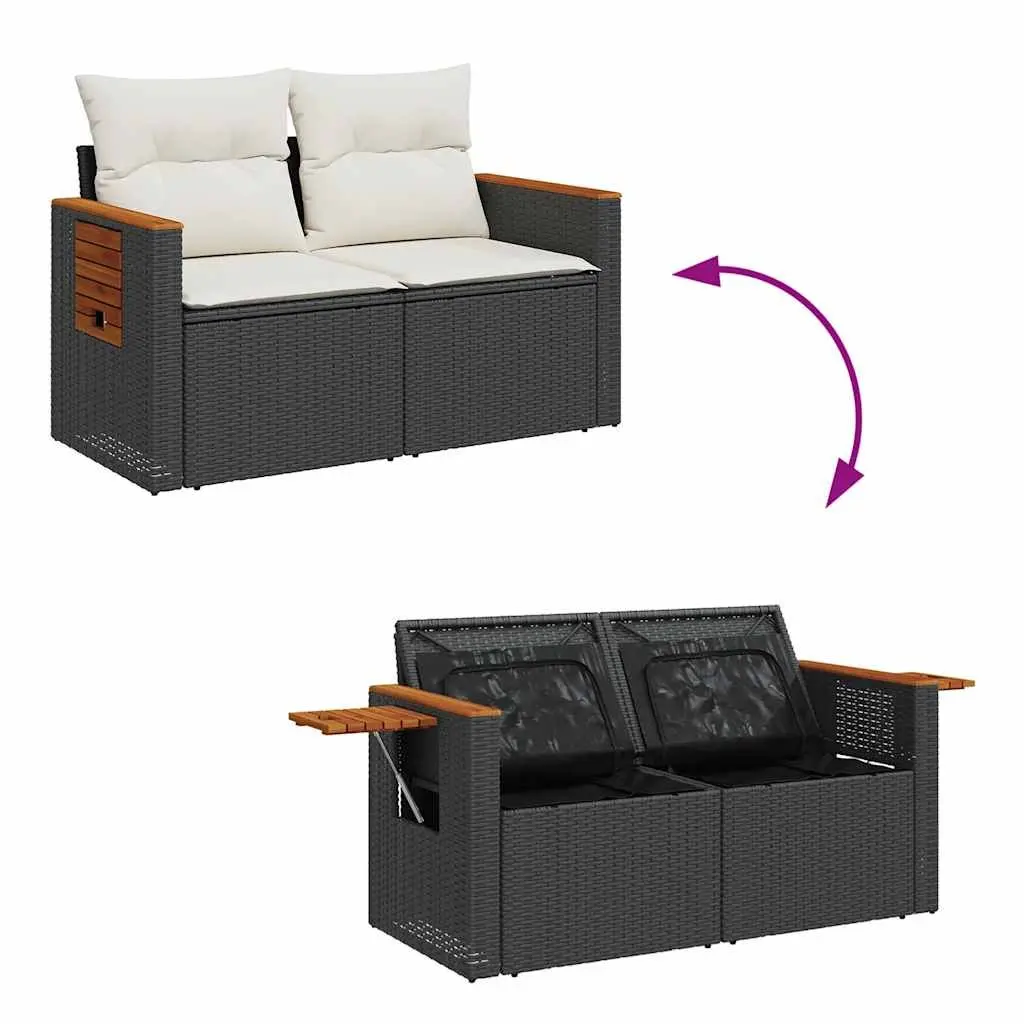 Garden Sofa Set 6 Piece Outdoor Furniture Modular Black Poly Rattan