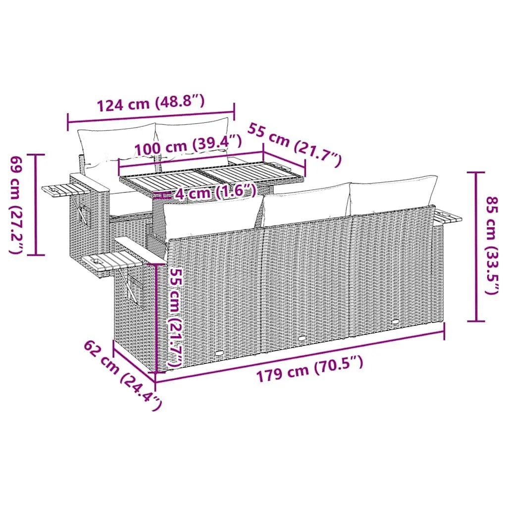Garden Sofa Set 6 Piece Outdoor Furniture Modular Black Poly Rattan