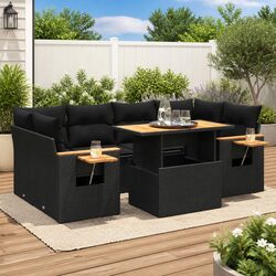 7-Piece Garden Sofa Set – Black Poly Rattan