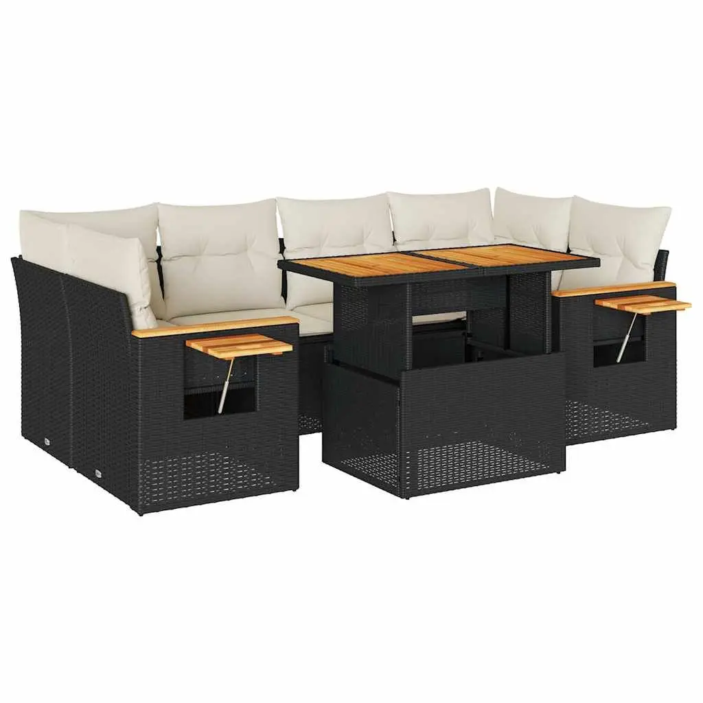 7 Piece Garden Sofa Set Black Poly Rattan Outdoor Furniture Patio Seating
