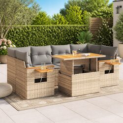 Comfortable 7 Piece Beige Garden Sofa Set for All