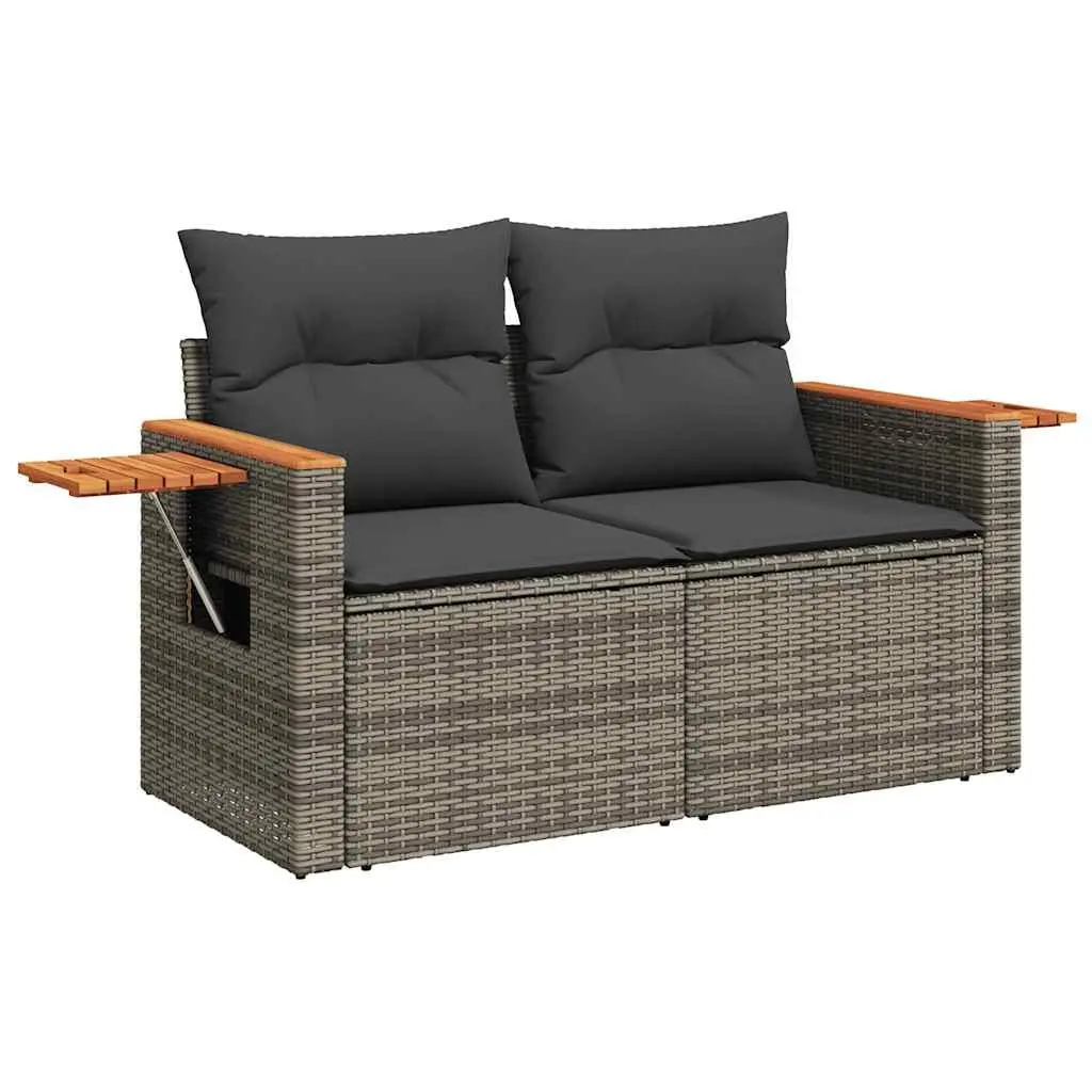 7 Piece Garden Sofa Set Grey Poly Rattan Outdoor Furniture with Cushions Storage