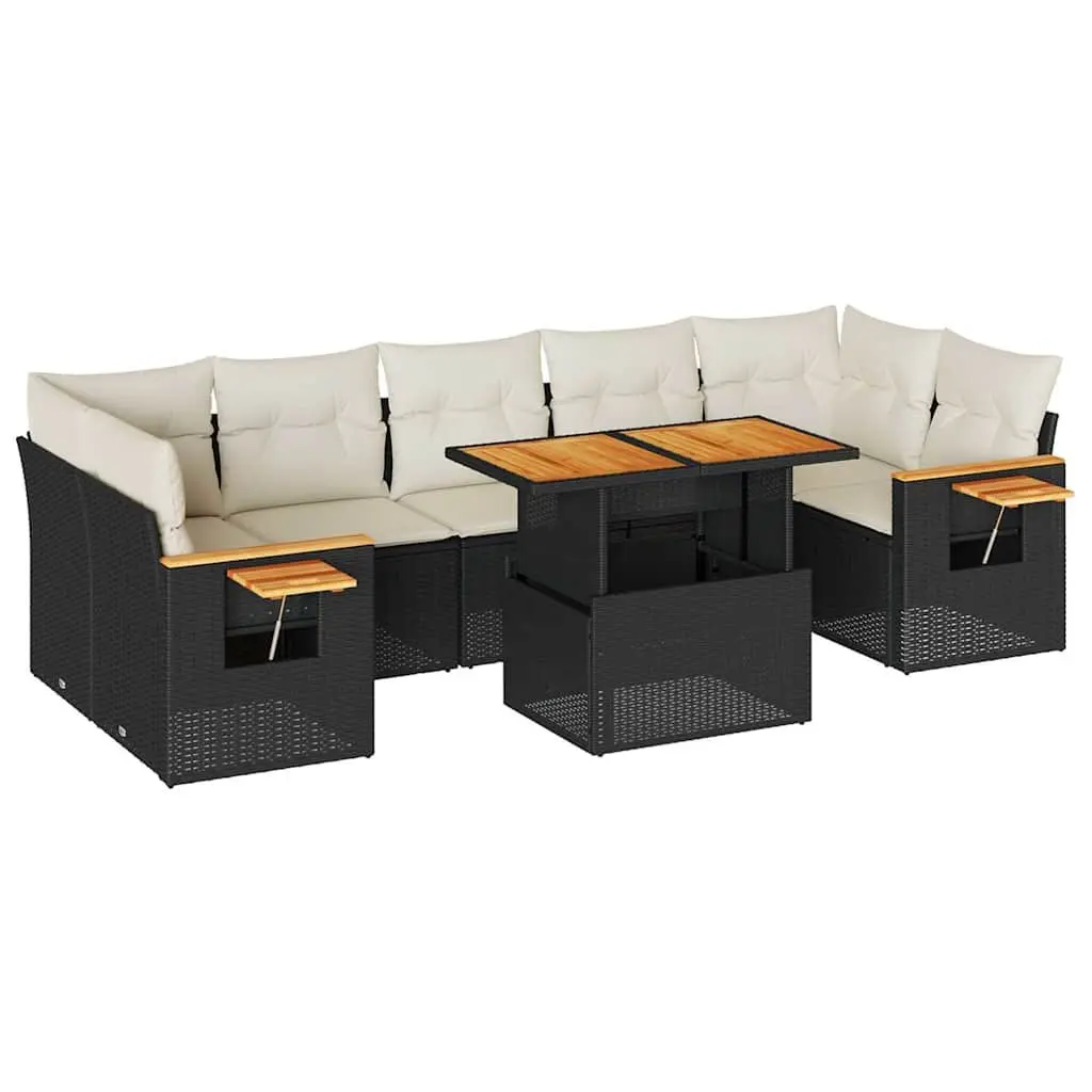 8 Piece Garden Sofa Set Outdoor Furniture Black Poly Rattan with Cushions