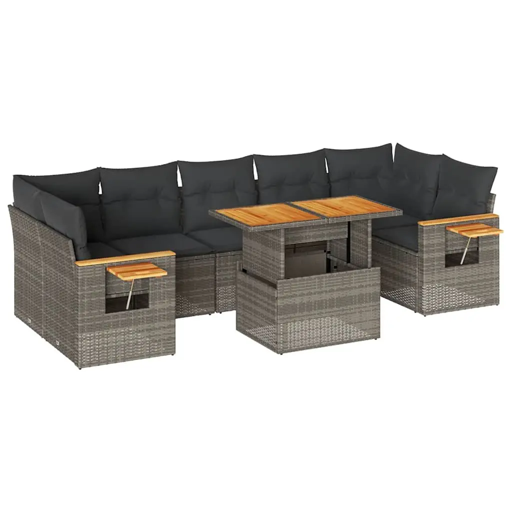 Garden Sofa Set 8 Piece Outdoor Furniture Grey Poly Rattan with Cushions