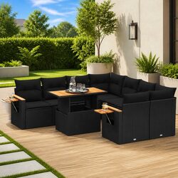Comfortable 9 Piece Black Rattan Sofa Set for Your Patio