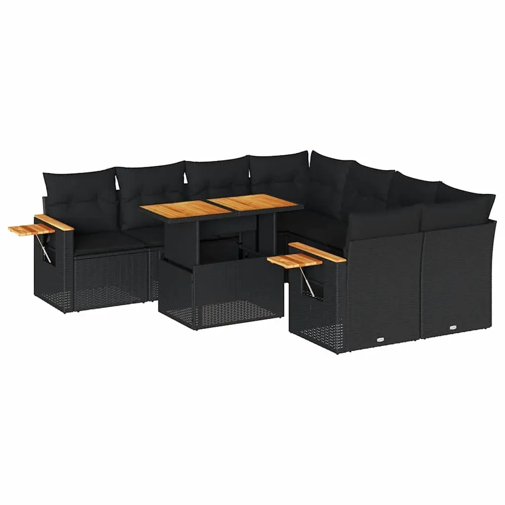 9 Piece Garden Sofa Set Outdoor Furniture Black PE Rattan Patio Lounge with
