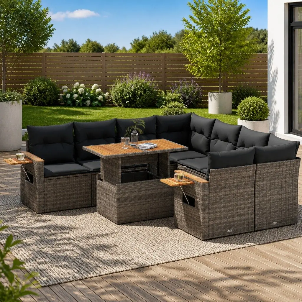 Grey 9 Piece Garden Sofa Set with Storage