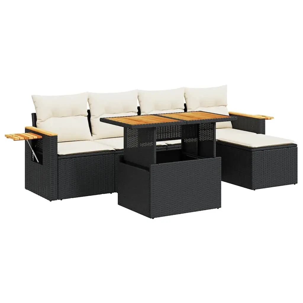 Garden Sofa Set 6 Piece Outdoor Furniture Black Poly Rattan Modular Patio