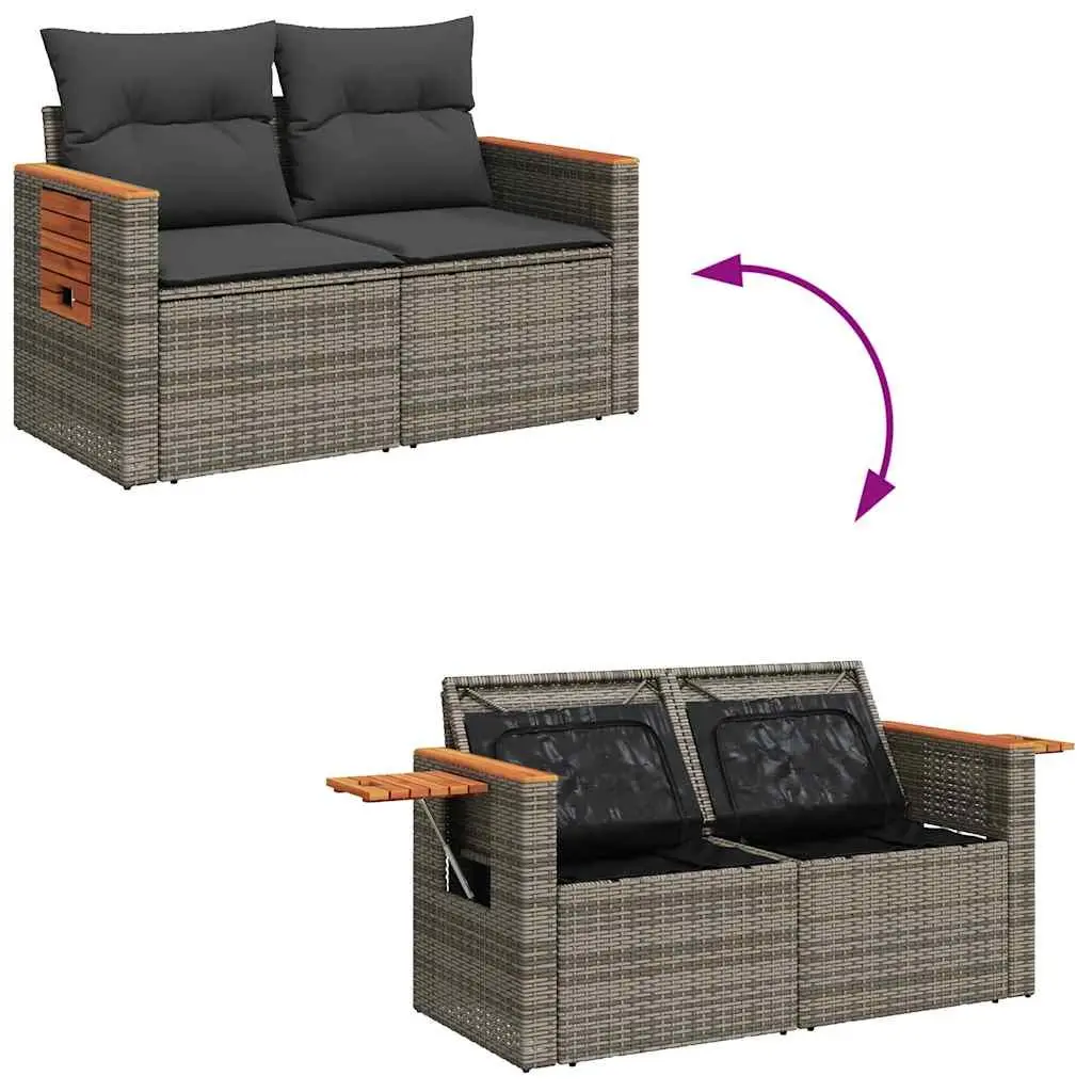 Garden Sofa Set 6 Piece Outdoor Furniture Grey Poly Rattan Modular with Storage