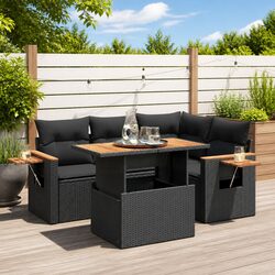 Garden Sofa Set 4 Piece Outdoor Furniture Black Poly Rattan with Storage