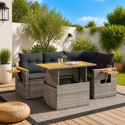 Reliable 4 Piece Grey Garden Sofa Set with Storage