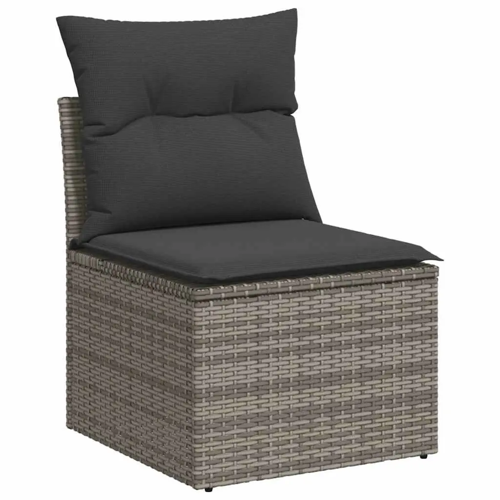 5 Piece Outdoor Furniture Set Grey Poly Rattan Garden Sofa with Cushions and Storage Space
