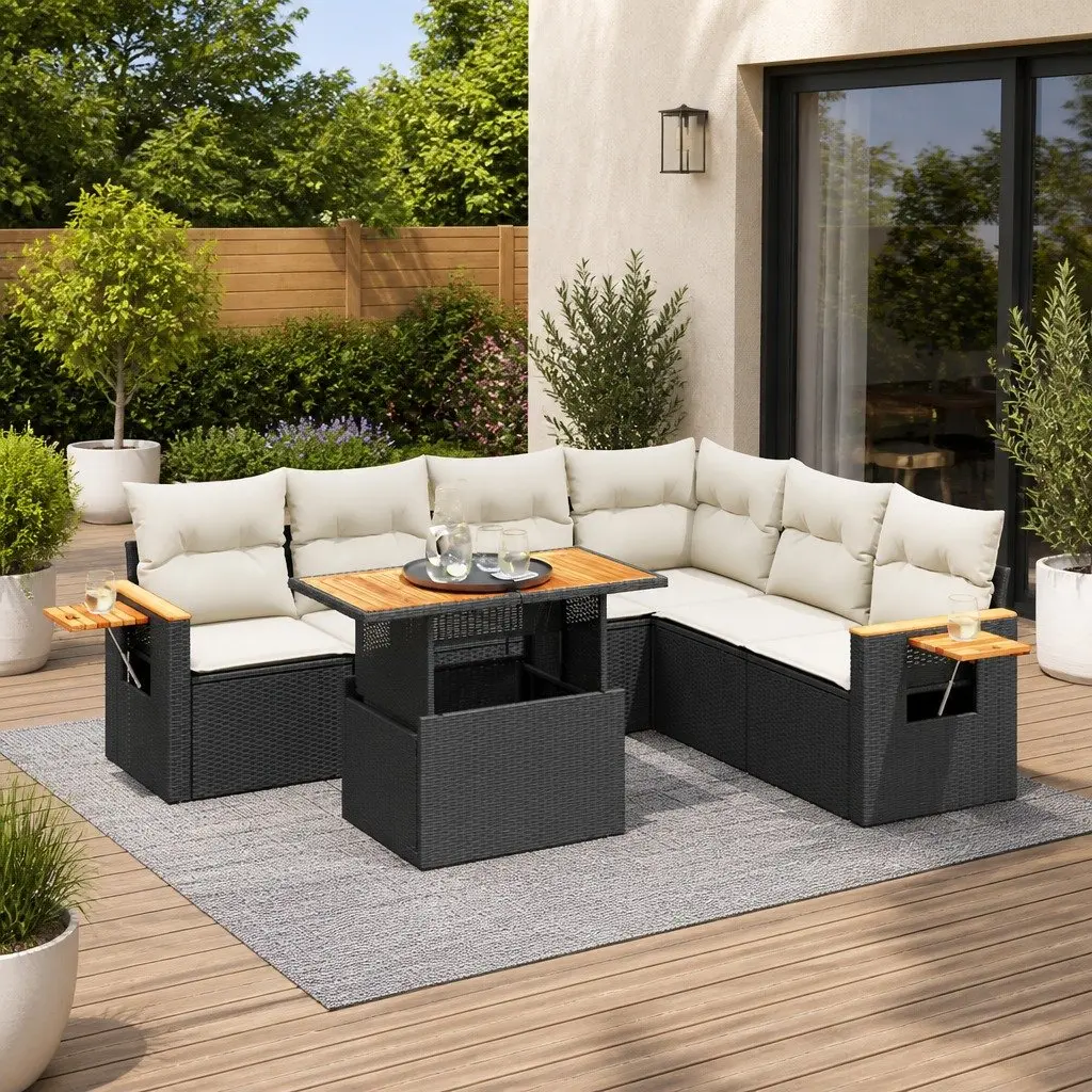Garden Sofa Set 6 Piece Black Poly Rattan Outdoor Furniture Patio