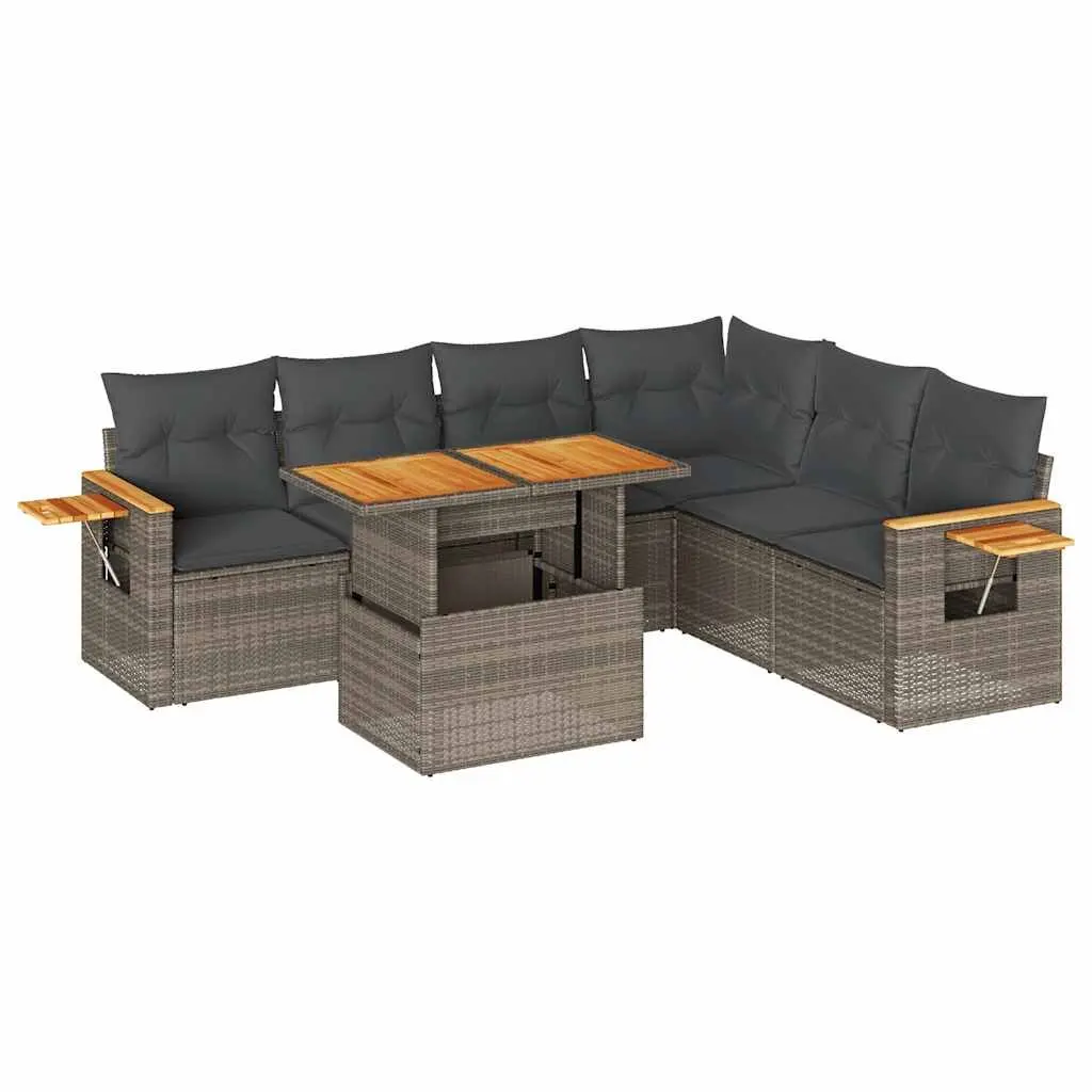 Garden Sofa Set 6 Piece Outdoor Furniture Grey Poly Rattan with Cushions