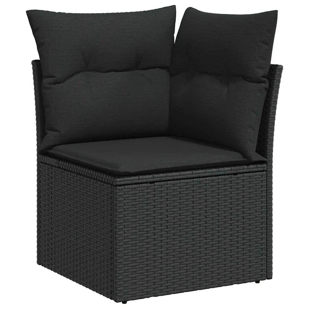 Outdoor Garden Sofa Set 7 Piece Black Poly Rattan Patio Furniture with Cushions