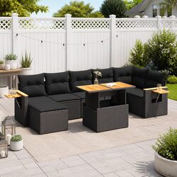 Comfortable 8 Piece Black Rattan Sofa Set with Storage