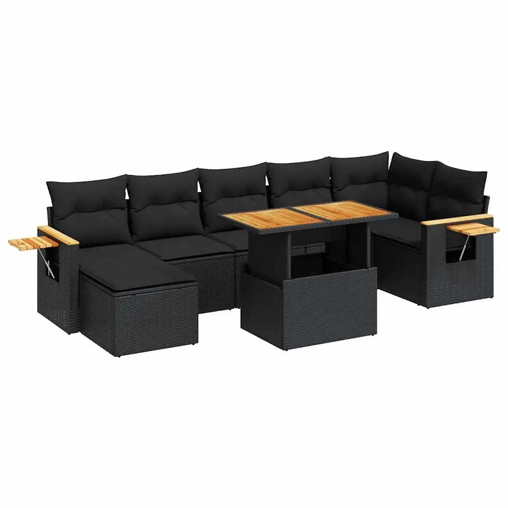 Outdoor Furniture Set 8 Piece Modular Garden Sofa Black Poly Rattan with Storage Compartments and Removable Cushion Covers