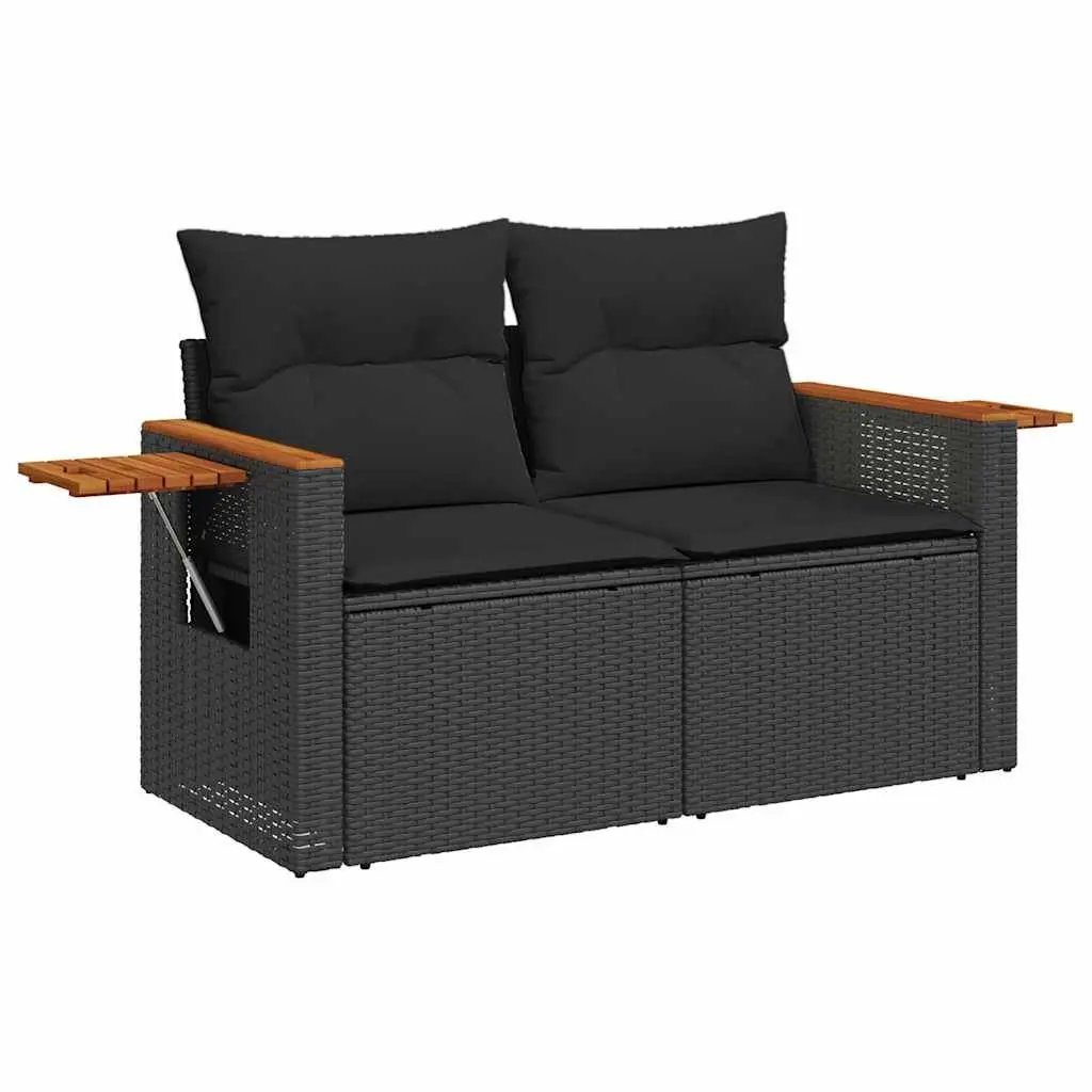 Garden Sofa Set 9 Piece Outdoor Furniture Black Poly Rattan with Cushions