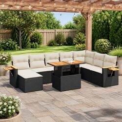 9 Piece Garden Sofa Set with Cushions Black Poly Rattan Modular Outdoor