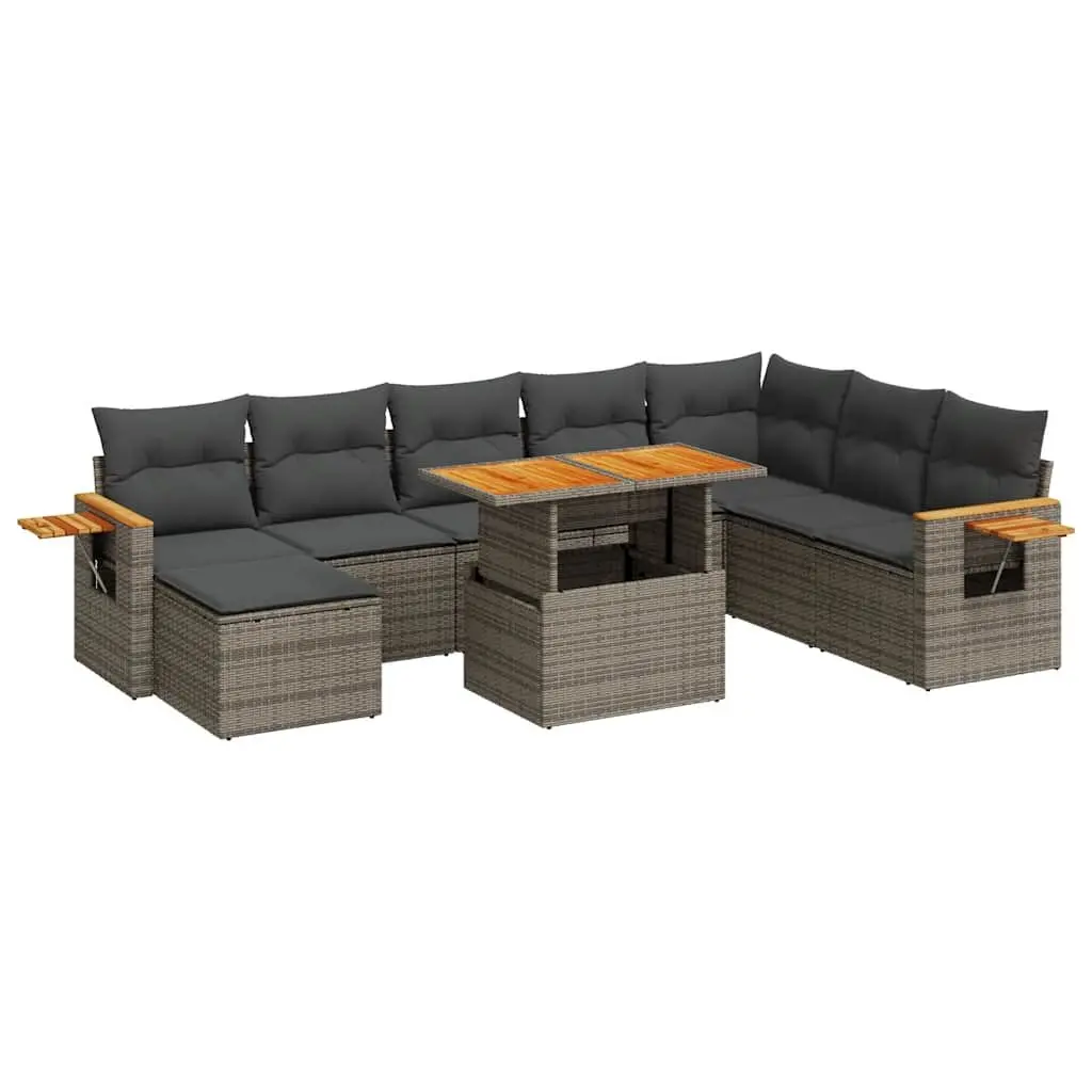 Garden Sofa Set 9 Piece Outdoor Furniture Grey Poly Rattan with Storage Cushions