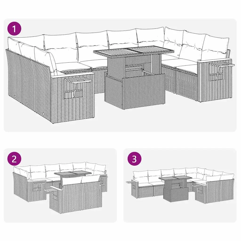 Garden Sofa Set 10 Piece Outdoor Furniture Black Poly Rattan with Cushions