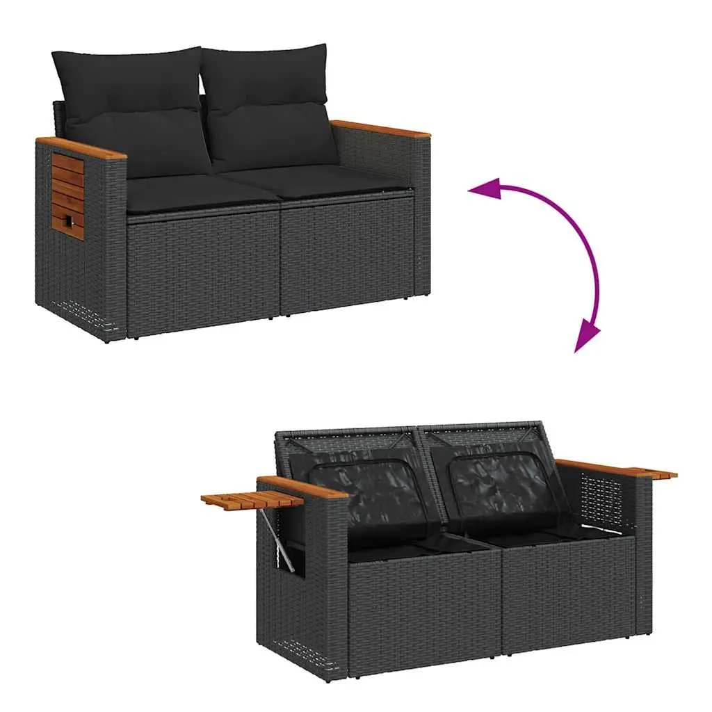 Outdoor Garden Sofa Set 10 Piece Black Poly Rattan Patio Furniture with Cushions