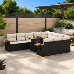 Garden Sofa Set 10 Piece Outdoor Furniture Black Poly Rattan Modular with