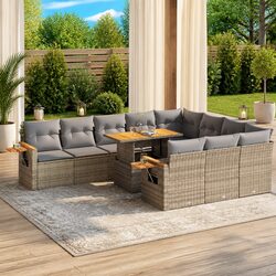 Comfortable 10-Piece Beige Garden Sofa Set with Cushions