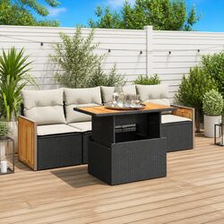 Comfortable 5 Piece Black Outdoor Sofa Set with Storage