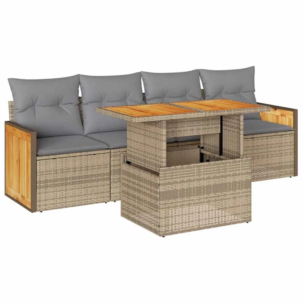 Garden Sofa Set 5 Piece Outdoor Furniture Modular Beige