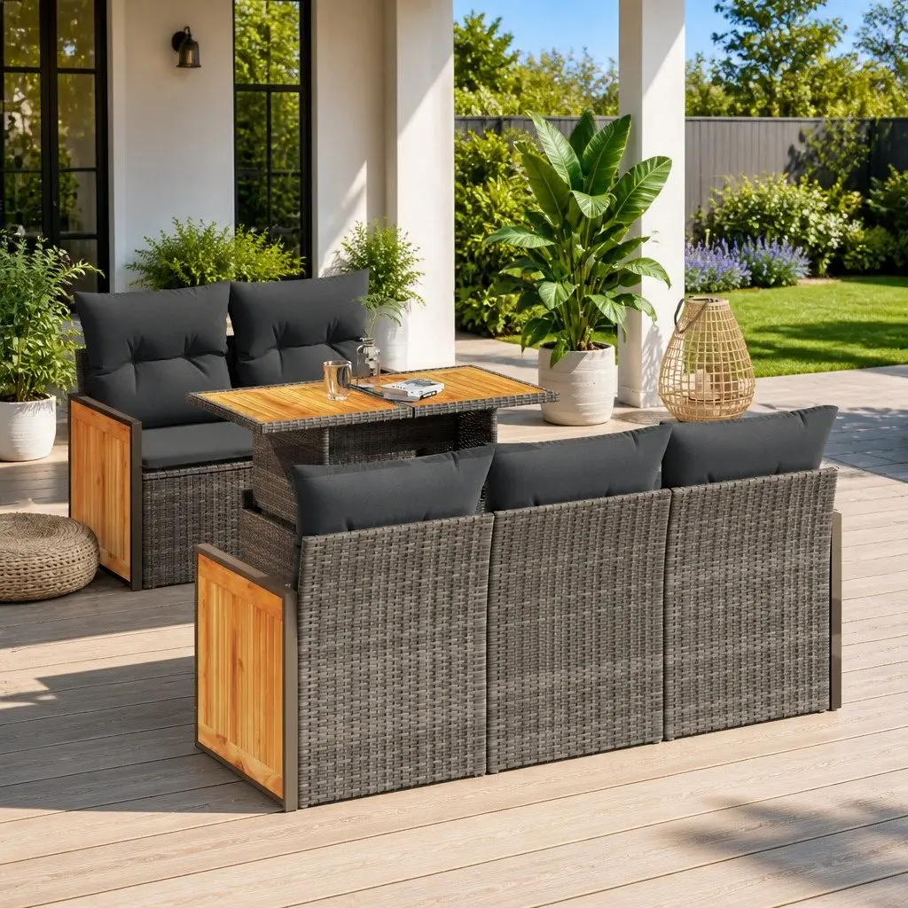 Garden Sofa Set 6 Piece Grey Outdoor Furniture with Cushions Storage