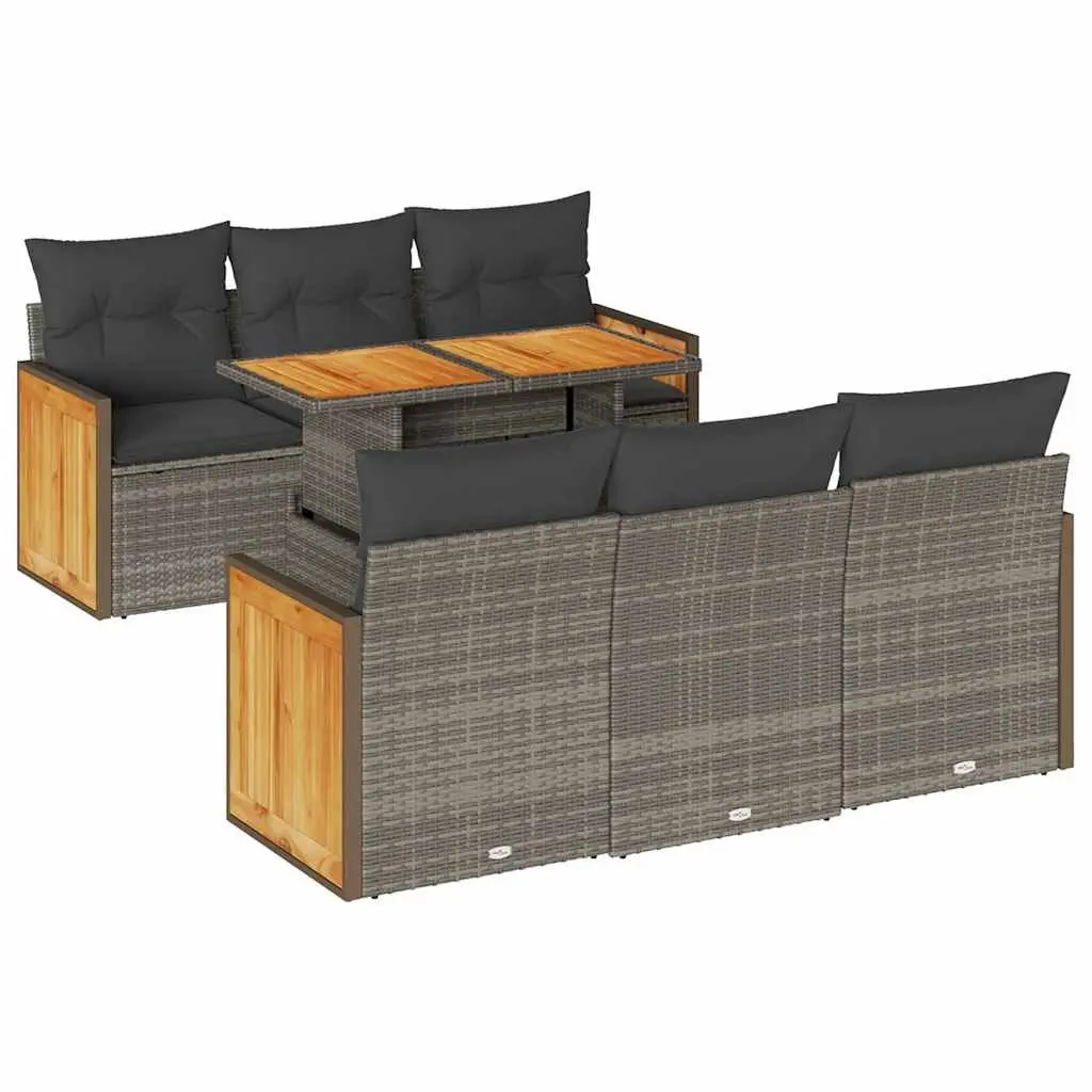 Garden Sofa Set 7 Piece Outdoor Furniture Grey Poly Rattan with Cushions Patio