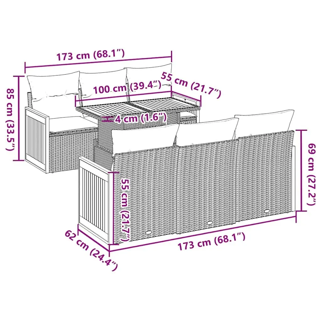 Garden Sofa Set 7 Piece Outdoor Furniture Grey Poly Rattan with Cushions Patio