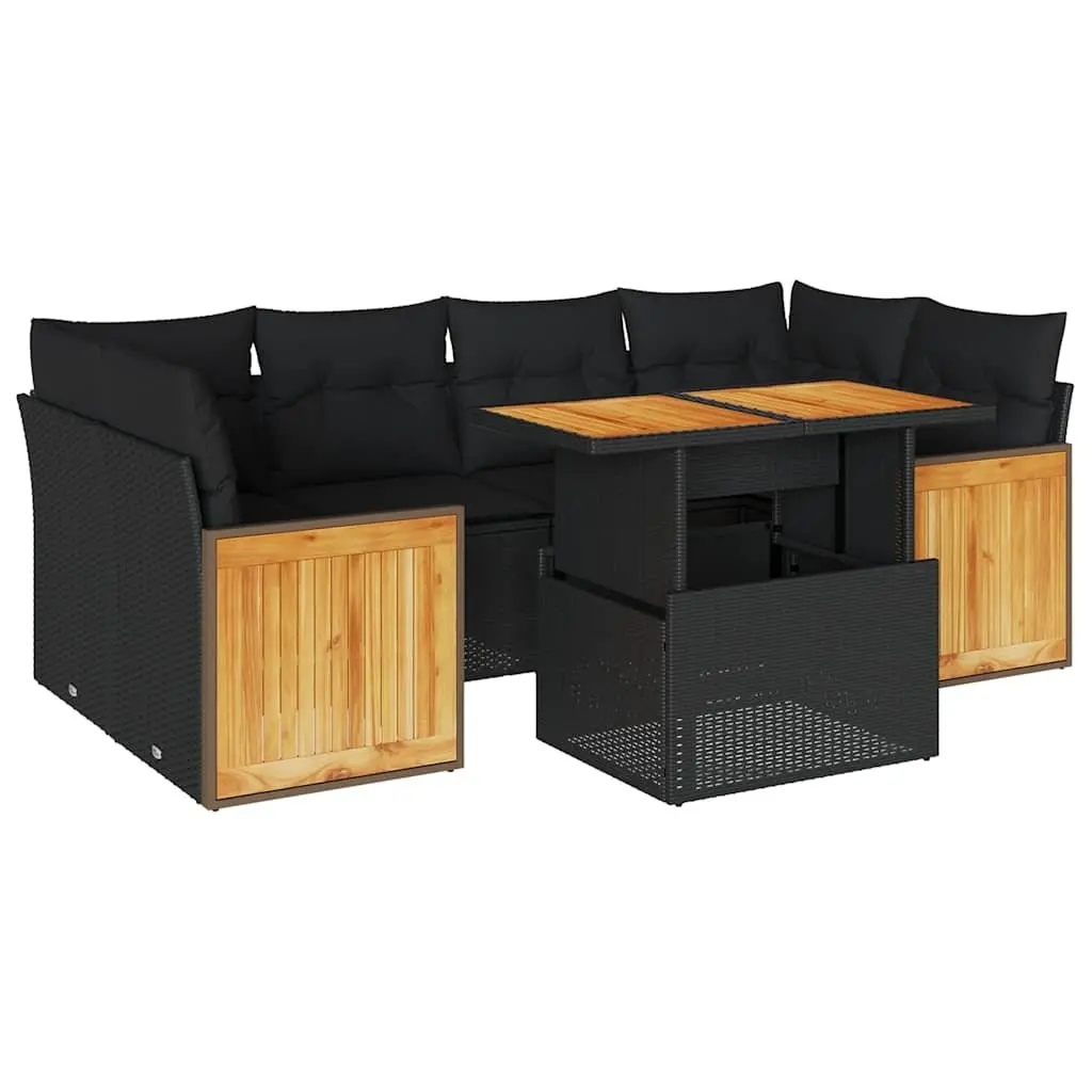 7 Piece Garden Sofa Set Outdoor Furniture Black Poly Rattan Cushions