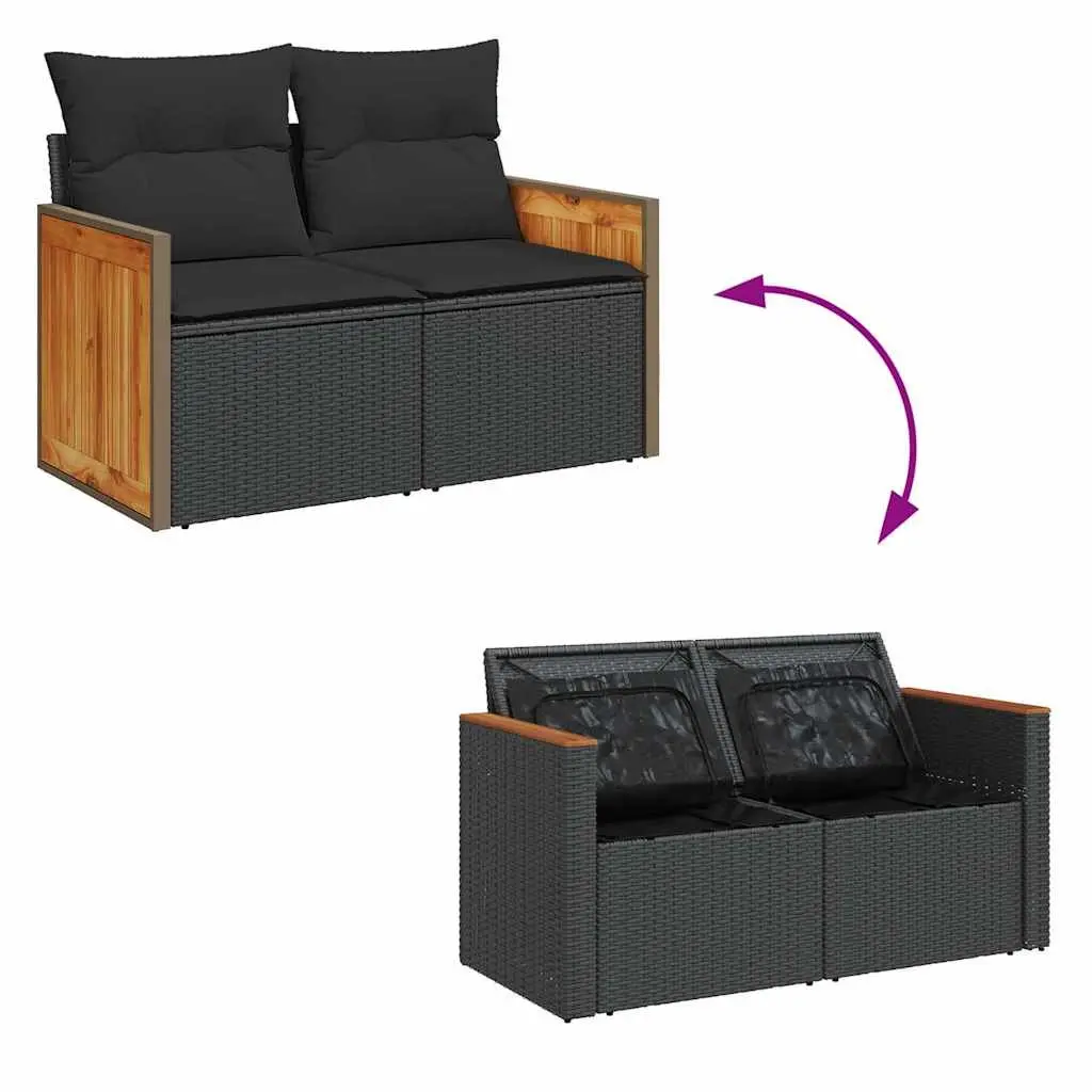 7 Piece Garden Sofa Set Outdoor Furniture Black Poly Rattan Cushions