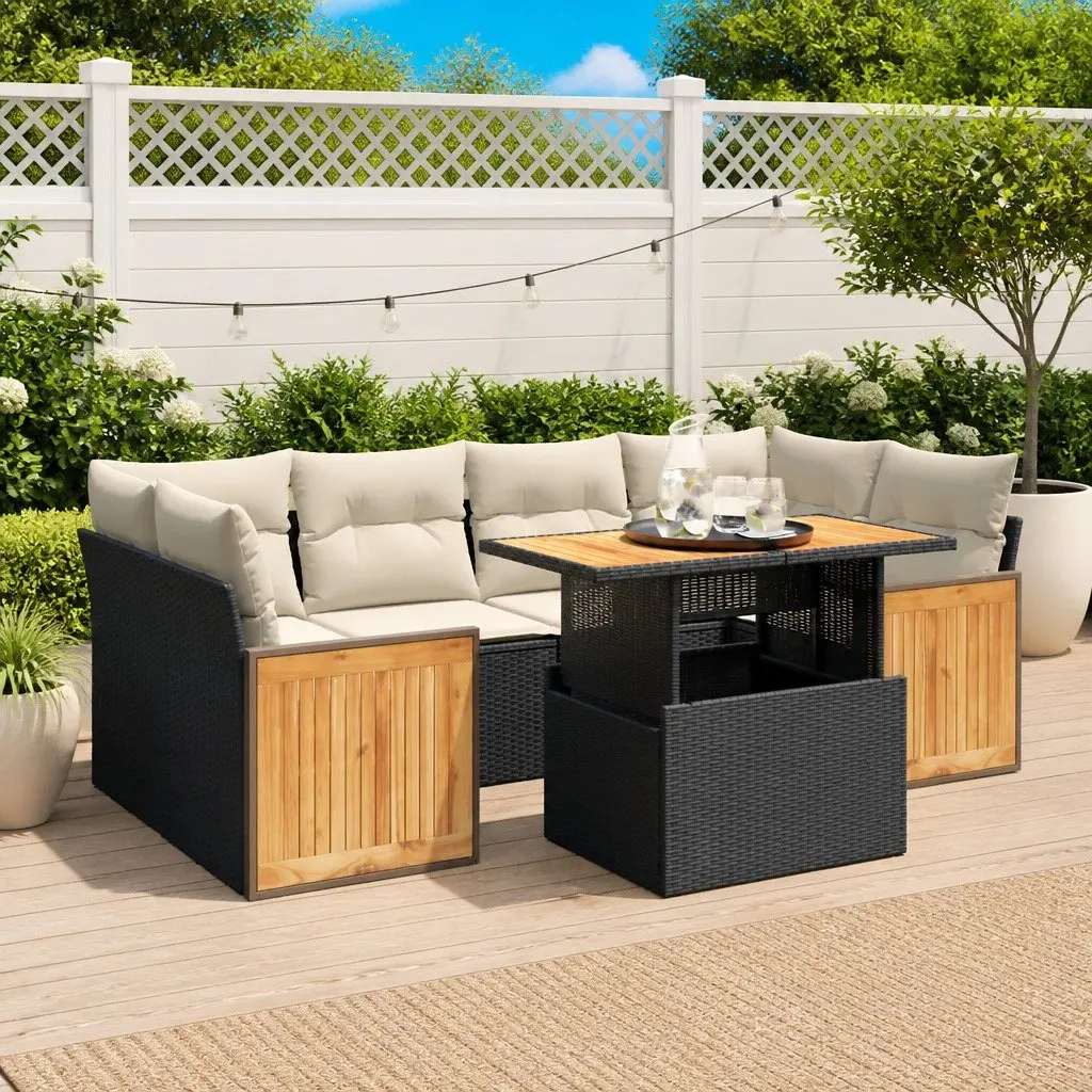Garden Sofa Set 7 Piece Outdoor Furniture Black Rattan Modular Seating
